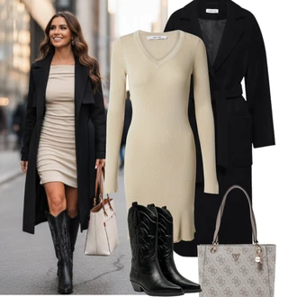 Outfity na zimu s Černá/Béžová/Modrá Only "zimní oblečení"