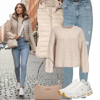 Ležérní Outfit s Světle modrá/Modrá Kalhoty s dírou/Džínové Legíny/Jeggings/Skinny Kalhoty/Kalhoty se Štěrbinou VERO MODA "zimní oblečení"Look: Styl, Ležérní, Cool, Disko, Moderní, Krásný, Old Money