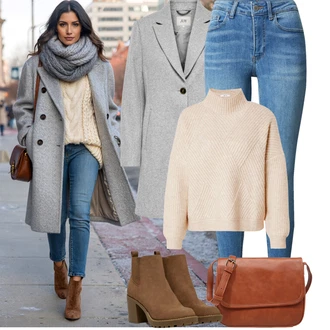 Jednobarevný Outfit s Hnědá/Béžová Bagetová taška/Taška/Klasická Taška Přes Rameno/Taška Na Notebook/Kancelářská Taška/Brašna/Sportovní Taška Přes Rameno About You "zimní oblečení"