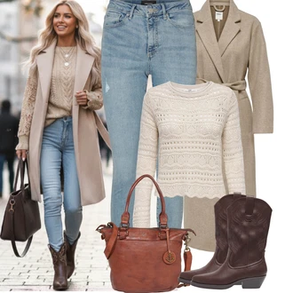 Outfit s Šedá/Béžová/Hnědá/Khaki Dlouhý Kabát/Kašmírový Kabát/Dlouhý Kabát/Vlněný Kabát/Midi Kabát/Vlněný Kabát/Lodenový Kabát Only "zimní oblečení"