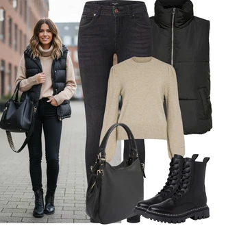 Móda pro plnoštíhlé Outfit s Černá Nafukovací Bund/Bunda 2v1/Letní peřová bunda/Bunda z umělých vláken/Přechodné Bundy/Bunda na přetažení přes hlavu/Puchová Bund JdY "zimní oblečení"