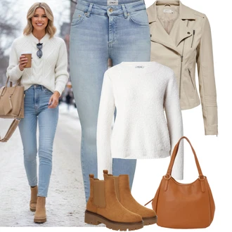 Móda pro plnoštíhlé Outfit s Khaki/Hnědá/Béžová Bunda z Umělé Kůže/Bunda s Bočním Zipem/Motorkářská bunda/Motorkářské Bund/Kožené Bund Only "zimní oblečení"