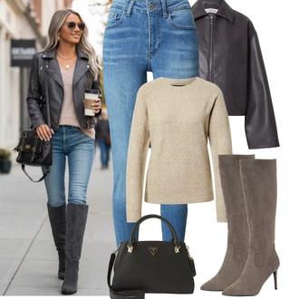 Móda pro plnoštíhlé Outfit s Béžová/Khaki/Hnědá Basic Svetr/Kašmírový Svetr/Kašmírový Svetr/Mohair Pullover/Jednoduchý Svetr/Vlněný Svetr/Svetr s límečkem VERO MODA "zimní oblečení"