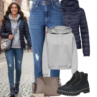 Vysoký Pas Outfit s Světle modrá/Modrá Džíny s Rozparkem/Kožené bundy/Džíny s Dírou/Girlfriend Džíny/Kotníková Bota/High Waist Džínové Kalhoty/Boyfriend Džínové kalhoty Pieces "zimní oblečení"