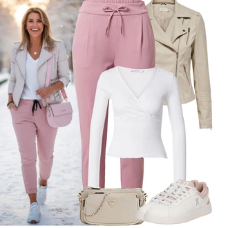 Móda pro plnoštíhlé Outfit s Khaki/Hnědá/Béžová Bunda z Umělé Kůže/Bunda s Bočním Zipem/Motorkářská bunda/Motorkářské Bund/Kožené Bund Only, Růžová/Fialová VERO MODA "zimní oblečení"