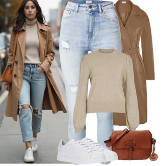 Outfit s Bílá/Šedá/Krémová Bota Úzká teniska/Nízká Teniska/Kožené tenisky Geox "zimní oblečení"