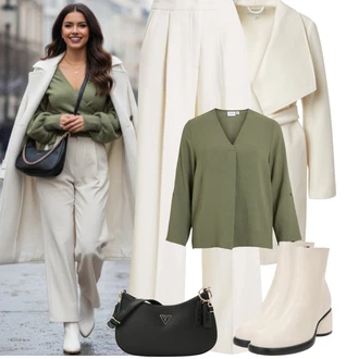 Outfit s Bílá/Krémová/Béžová Lehký Kabát/Pletený Kabát/Kašmírový Kabát/Vlněný Fleecový Kabát/Vlněný Kabát/Pletený Fleecový Kabát Vila "zimní oblečení"