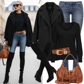 outfit mit Črna Plašč iz Bukleja/Volneni Plašč/Plašč iz Kašmirja/Volnen zimski plašč/Midi Plašč/Dolg plašč/Pleteni Plašč/Oversize Plašč/Prehodni Plašč answear.lab "Eleganten videz"