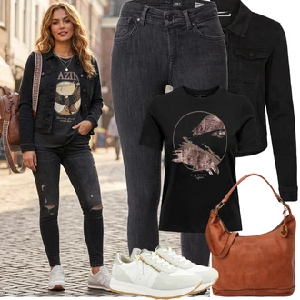 Styl Outfit s Modrá/Tmavě modrá/Šedá/Tmavě šedá/Světle šedá Dámské Džíny s Délkou 7/8/Capri Džíny/Kožená bunda/Slim Fit Džíny/High Waist Džínové Kalhoty/Push up Džín/Zimní bunda/Džíny s Rozparkem/Zkrácené Džíny/Kotníková Bota/Kožené Boty/Termální Džíny Only "Jarní Outfit"