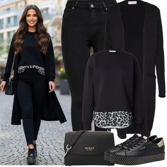 Na Procházku Zima Outfit s Černá Pletenina veľkej veľkosti Vila "Jarní Outfit"Look: Volný čas, Na Procházku