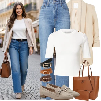 Outfit s Černá/Zlatý/Béžová/Hnědá Doplňek Ležérní pásek/Kožený Pásek/Klasické Pásky About You "Jarní Outfit"