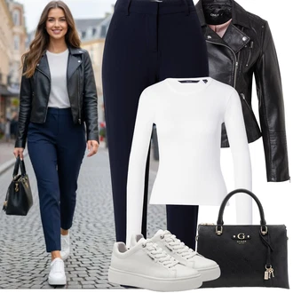 Rave Outfit s Šedá/Krémová/Bílá/Stříbrný Teniska na platformě/Nízká Teniska/Kožené Tenisky/Úzká Teniska Tamaris "Jarní Outfit"Look: Bar, Pohřeb, Galavečer, Rave, Škola, Svatba, Koncert