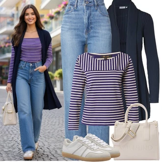 Na Procházku Zima Outfit s Tmavě modrá Pletenina veľkej veľkosti/Tunika/Kabát Fransa "Jarní Outfit"Look: Na Procházku, Krasobruslení