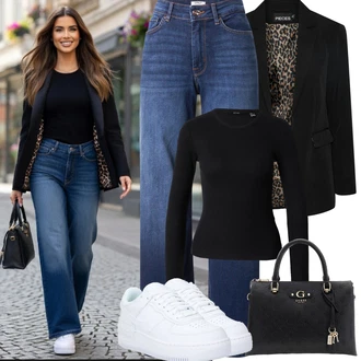 Kůže Outfit s Bílá/Modrá Teniska Skate Bota/Nízká Teniska/Teniska na platformě/Kožené Tenisky Nike Sportswear "Jarní Outfit"