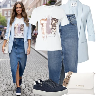 Outfit s Modrá/Tmavě modrá/Světle modrá Nízká Teniska/Teniska s dírkovaným vzorem/Letní Tenisky/Teniska na platformě/Úzká Teniska/Tenisky s Bočním Zipem/Kožené Tenisky Tamaris "Jarní Outfit"
