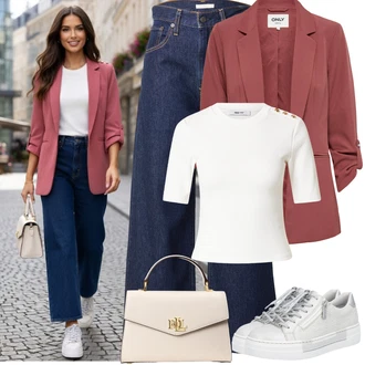 Outfit s Červená/Růžová Elegantní Sako/Krátké Sako/Dlouhý Sako/Kožená Pánská Bund/Kožená bunda pro muže/Blejzrové Bund/Blůzové Sako/Oversize Sako/Boyfriend Sako Only "Jarní Outfit"