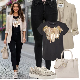 Outfit s Černá/Tmavě modrá Džínové Legíny/Jeggings/Push up Kalhoty/Skinny Kalhoty Only "Jarní Outfit"