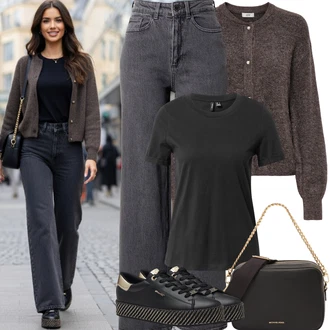 Outfit s Černá/Tmavě zelená/Tmavě šedá/Šedá Tričko/Mužské běžecké boty/Neformální tričko/Funkční tričko/Sportovní tričko Tréninkové tričko VERO MODA "Jarní Outfit"