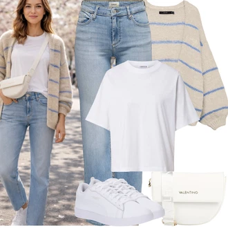 Kůže Outfit s Krémová/Bílá Nízká Teniska/Kožené Tenisky/Úzká Teniska Puma "Jarní Outfit"