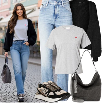 Styl Outfit s Světle modrá/Modrá Vintage džíny/Zvonové Džíny/Pánské tričko/Dad Džíny/High Waist Džínové Kalhoty/Kožená Pánská Bund/Džíny s Rozparkem/Zkrácené Džíny G-Star Raw "Jarní Outfit"