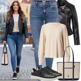 Outfit s Černá/Červená Kožené Bund Bunda z Umělé Kůže/Motorkářská bunda/Motorkářské Bund Only "Jarní Outfit"