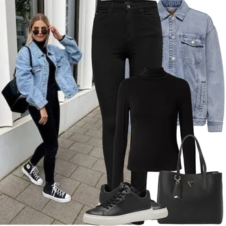 Outfit s Černá Nízká Teniska/Teniska na platformě/Kožené Tenisky/Úzká Teniska Tamaris "Jarní Outfit"