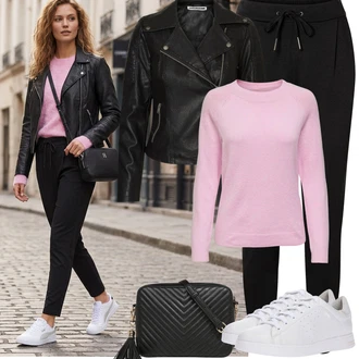 Kůže Outfit s Bílá/Šedá/Krémová Nízká Teniska/Kožené Tenisky/Úzká Teniska Geox "Jarní Outfit"