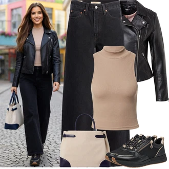 S páskem Dlouhé Outfit s Černá Zvonové Džíny/Džín s Širokou Nohavicí/High Waist Džínové Kalhoty/Džíny Culottes/Džíny Volného Střihu/Džíny s Rozparkem levi's ® "Frühlings Outfit"