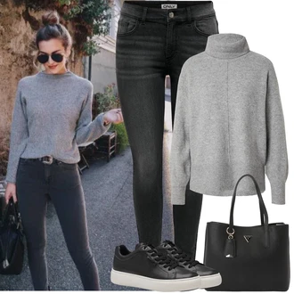 Outfit s Černá Nízká Teniska/Teniska na platformě/Kožené Tenisky/Úzká Teniska Tamaris "Jarní Outfit"