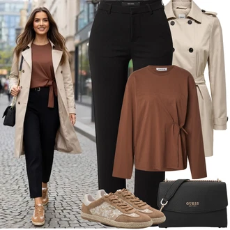 Outfit s Černá Kalhoty s 5 kapsami/Business Kalhoty/Boyfriend Kalhoty/Rovná Kalhoty/Pohodlná Kalhoty/Obleková Kalhoty/Žerzejová Kalhoty/Dlouhá Kalhoty/Úzká Kalhoty/Bengaline Kalhoty VERO MODA "Jarní Outfit"