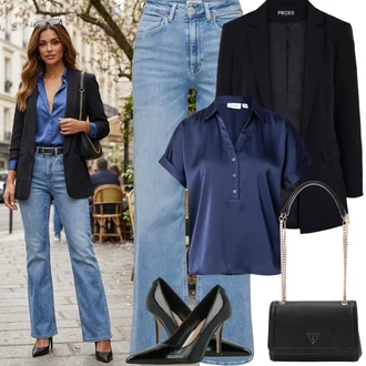 Džínovina Outfit s Světle modrá Džín s Širokou Nohavicí/Zvonové Džíny/Vintage džíny/Dámské Džíny s Délkou 7/8/Pánské tričko/Dad Džíny/Džíny Culottes/Džíny Volného Střihu/Džíny s Rozparkem/Zkrácené Džíny Only "Jarní Outfit"