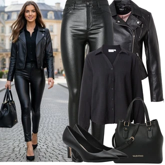 Moderní Outfit s Černá/Červená Kožené Bund Bunda z Umělé Kůže/Motorkářská bunda/Motorkářské Bund/Kožené Bund Only "Jarní Outfit"Look: Egirl, Moderní, Kancelář, Rock 'n' Roll