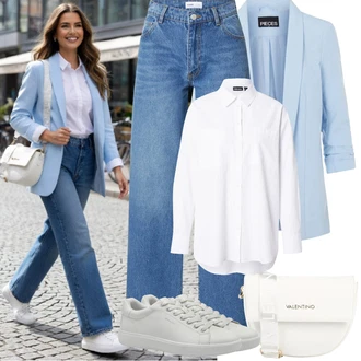 Outfit s Modrá/Světle modrá Zvonová Kalhoty/Lacláč/Kalhoty s dírou/Boyfriend Kalhoty/Kalhoty Bootcut/Široká Kalhoty/Kalhoty s Vysokým Pasem/Kalhoty se Štěrbinou millane "Jarní Outfit"