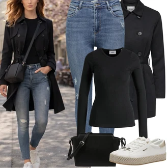 Styl Outfit s Modrá/Světle modrá Dámské Džíny s Délkou 7/8/Kožená bunda/High Waist Džínové Kalhoty/Push up Džín/Džíny s Rozparkem/Zkrácené Džíny/Kožené bundy/Kotníková Bota/Džíny s Dírou Only "Jarní Outfit"