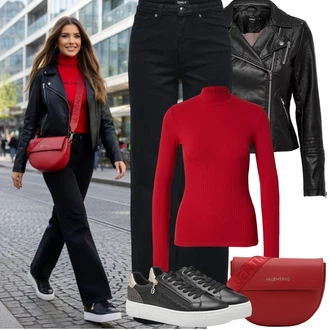 Outfit s Černá/Béžová Nízká Teniska/Teniska na platformě/Teniska se Třpytkami/Kožené Tenisky/Úzká Teniska/Teniska s dírkovaným vzorem/Tenisky s Bočním Zipem Tamaris "Jarní Outfit"