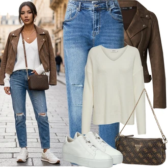 Outfit s Krémová/Světle zelená/Bílá/Khaki/Béžová Sveter Basic Svetr/Kašmírový Svetr/Svetr z Jemné Pleteniny/Kašmírový Svetr/Mohair Pullover/Svetr Niki/Jednoduchý Svetr/Svetr s V-výstřihem/Vlněný Svetr Only "Jarní Outfit"
