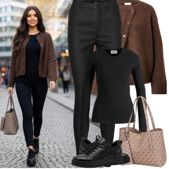Imitace kůže Outfit s Černá Kalhoty z Umělé Kůže/Legíny Kožený Vzhled/Legíny s Vysokým Pasem/Tregíny/Jeggings/Džínové Legíny/Legíny s Rozparkem/Skinny Kalhoty/Kožený legíny VERO MODA "Jarní Outfit"