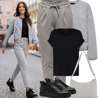 Outfit s Černá/Tmavě modrá Tričko/Jednoduchý top/Tričko s vodopádovým výstřihem/Košile Carmen/Tričko nadměrné velikosti/Košilový top/Tričko s krátkým rukávem/Krátký top/Zavinovací Tričko Only "Jarní Outfit"