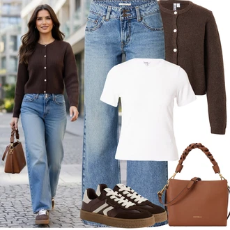 Outfit s Bílá/Krémová Tričko/Jednoduchý top/Mužské běžecké boty/Neformální tričko/Fancy tričko/Funkční tričko/Pletené tričko/Síťované tričko Mbym "Jarní Outfit"