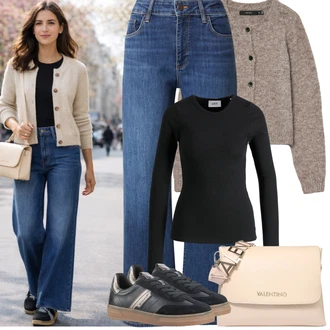 Na Procházku Zima Outfit s Černá Jednoduchý top/Pletené tričko/Košile s dlouhým rukávem/Dlouhá košile/Roláková Košile jjxx "Jarní Outfit"Look: Posilování, Krasobruslení, Na Procházku