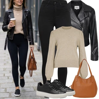 Outfit s Černá Nízká Teniska/Teniska na platformě/Kožené Tenisky/Úzká Teniska Tamaris "Jarní Outfit"