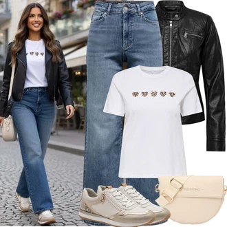 Krátká Outfit s Černá/Červená Motorkářské Bund/Kožené Bund/Motorkářská bunda/Bunda z Umělé Kůže Only "Jarní Outfit"