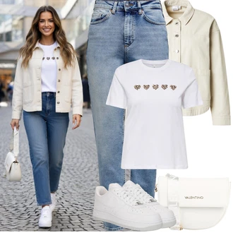 Styl Outfit s Světle modrá/Modrá Rovná Džína/Mom Jean/Boyfriend Džínové kalhoty/Vintage džíny/Dad Džíny/Zužující se Džíny/High Waist Džínové Kalhoty/Kožená Pánská Bund/Zimní bunda/Džíny s Rozparkem/Girlfriend Džíny Only "Jarní Outfit"