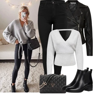 Přechodné Outfit s Černá/Tmavě zelená Motorkářská bunda/Motorkářské Bund/Kožené Bund Bunda z Umělé Kůže Noisy may "Jarní Outfit"