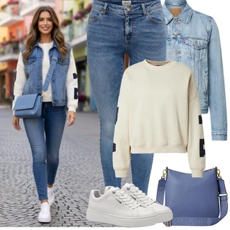 Rave Outfit s Šedá/Krémová/Bílá/Stříbrný Teniska na platformě/Nízká Teniska/Kožené Tenisky/Úzká Teniska Tamaris "Jarní Outfit"Look: Bar, Pohřeb, Galavečer, Rave, Škola, Svatba, Koncert