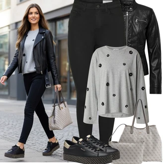 Přechodné Outfit s Černá/Červená Motorkářské Bund/Motorkářská bunda/Kožené Bund Bunda z Umělé Kůže Only "Jarní Outfit"