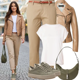 Outfit s Bílá/Krémová Tričko/Jednoduchý top/Tričko s vodopádovým výstřihem/Funkční tričko/Pletené tričko/Síťované tričko/Košilový top/Tričko s krátkým rukávem/Krátký top/Sportovní tričko/Zavinovací Tričko Vila "Jarní Outfit"