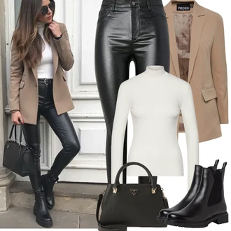 Outfit s Černá Kotníková Bota Kožená bunda/Chelsea Boty Tamaris "Jarní Outfit"