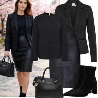 Oblečení se sukní s Černá/Tmavě modrá/Modrá Sukně z umělé kůže/Kožená Minisukně/Kožená Sukně Selected "Jarní Outfit"