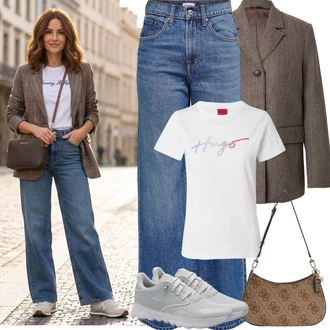 S páskem Dlouhé Outfit s Světle modrá/Modrá Vintage džíny/Zvonové Džíny/High Waist Džínové Kalhoty/Džíny Culottes/Džíny Volného Střihu/Džíny s Rozparkem Only "Jarní Outfit"